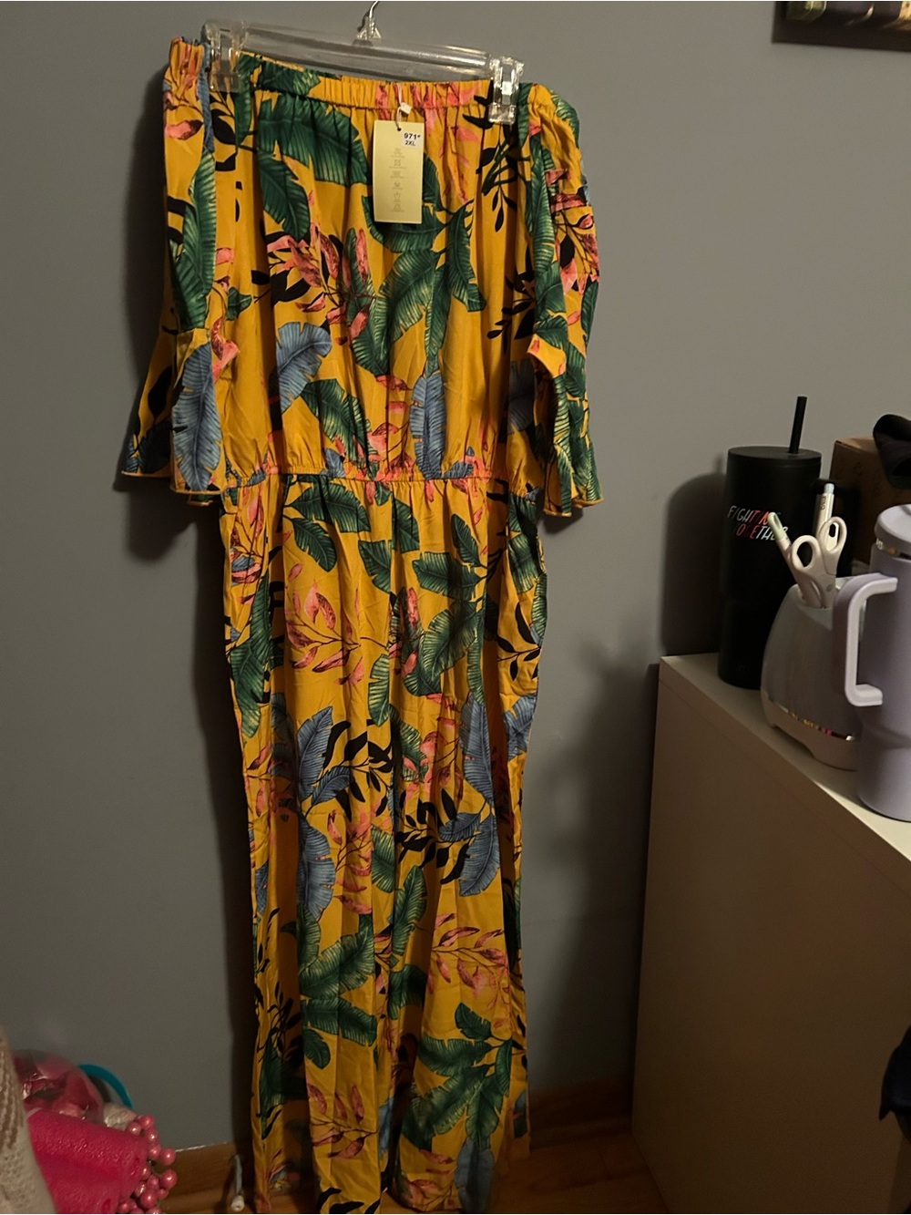 Women's Tropical Jumpsuit - Yellow Floral